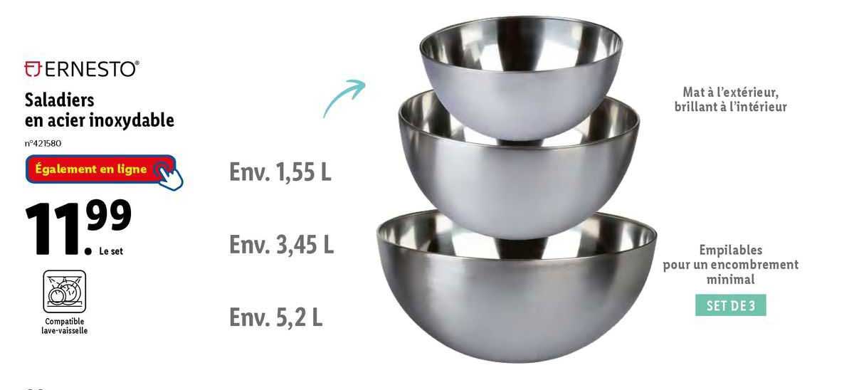 saladiers en acier inoxydable ernesto