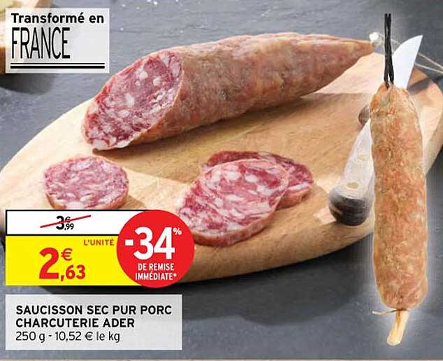 Saucisson Sec Pur Porc Charcuterie Ader