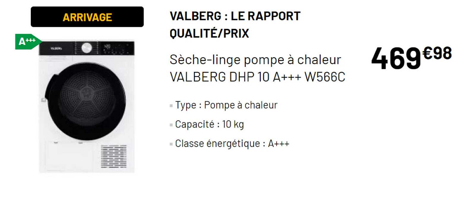Sèche-linge Pompe à Chaleur Valberg Dhp 10 A+++ W566c