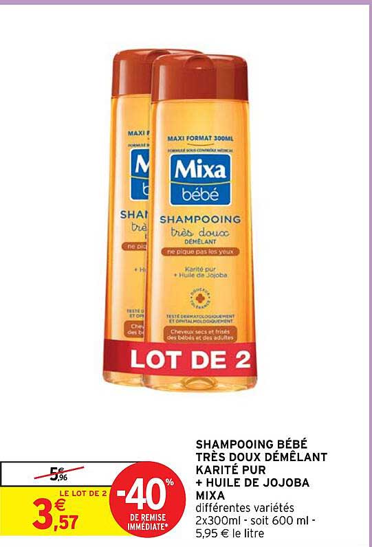 shampooing bébé très doux démêlant karité pur + huile de jojoba mixa