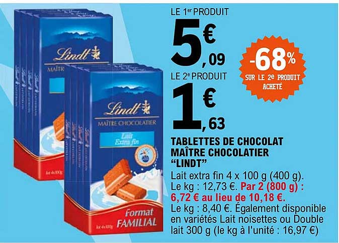 tablettes de chocolat maître chocolatier lindt