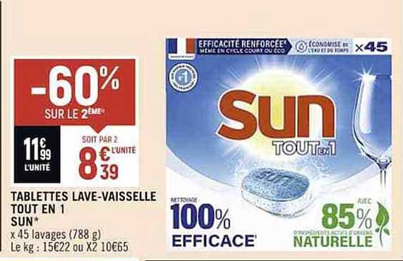 Tablettes Lave-vaisselle Tout En 1 Sun