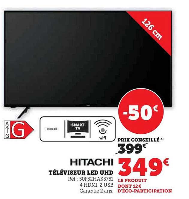 Téléviseur Led Uhd 126 Cm Hitachi