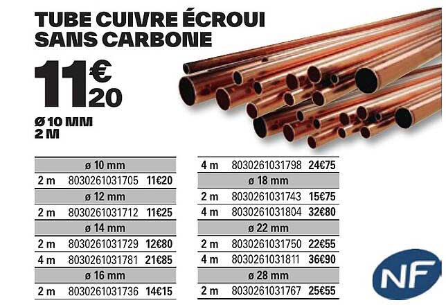 tube cuivre écroui sans carbone