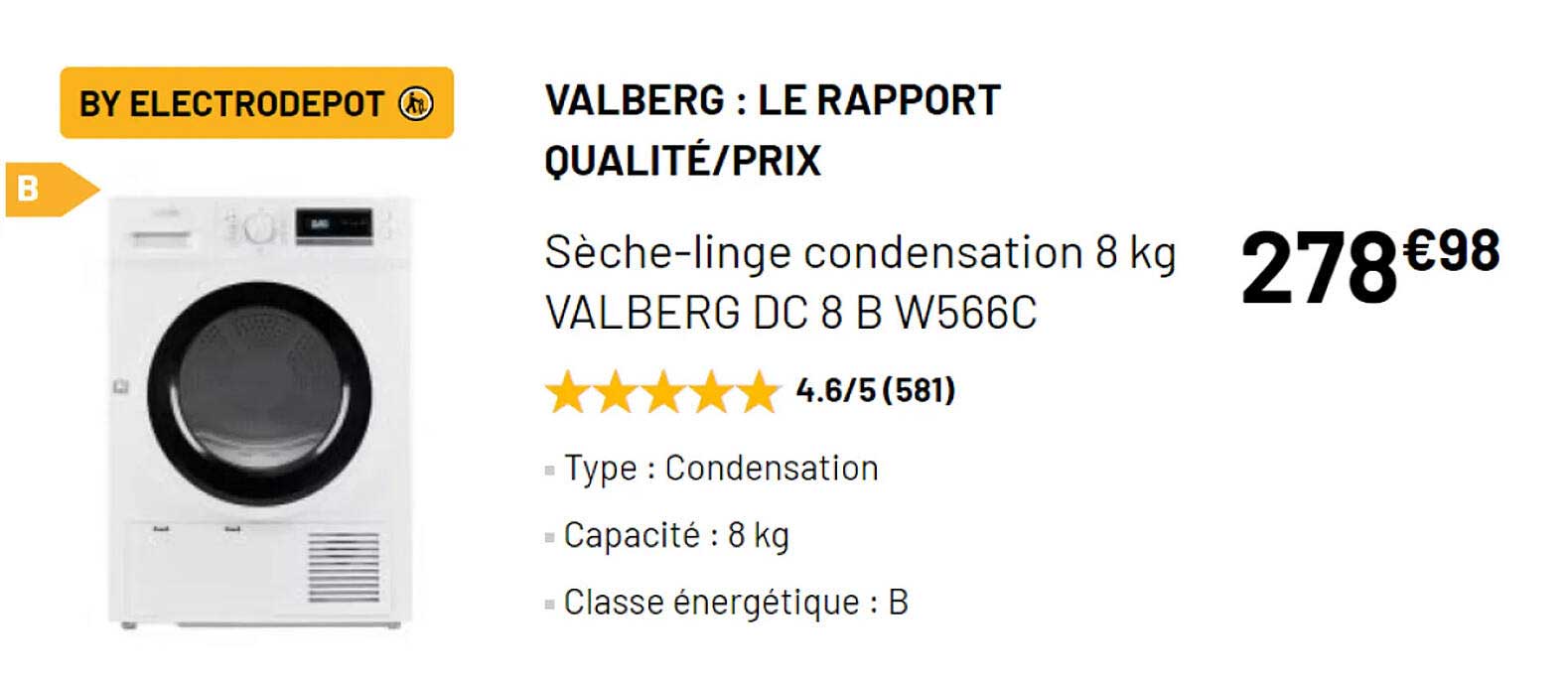 valberg dc8b w566c : sèche-linge condensation