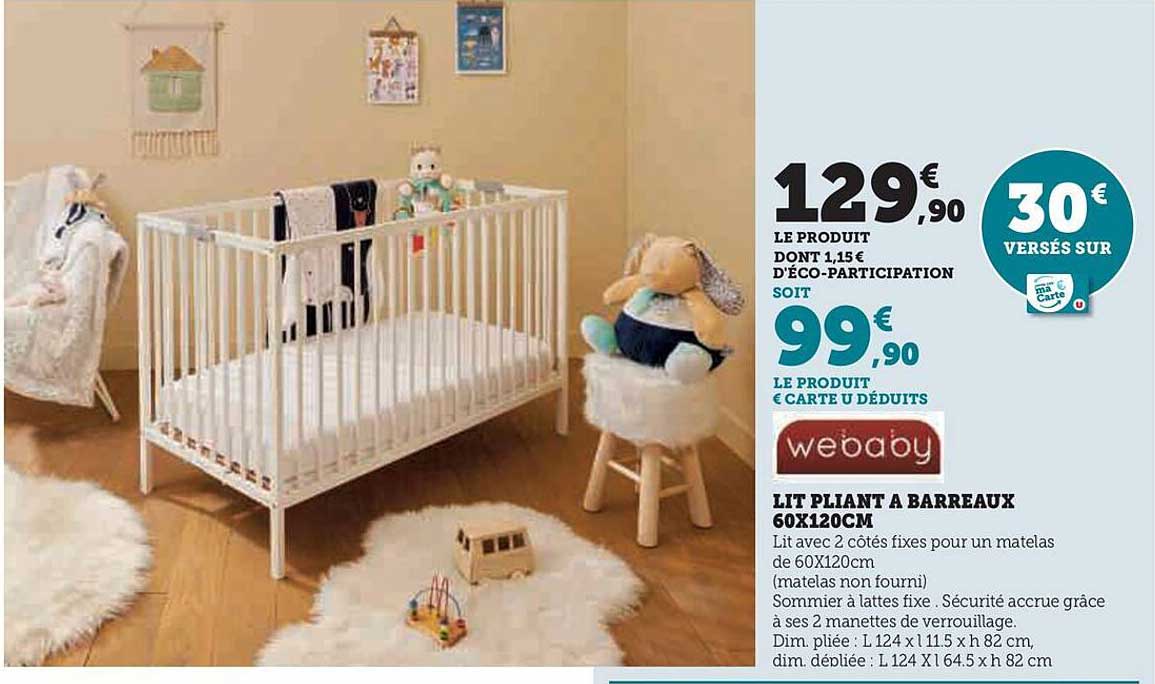 webaby lit pliant à barreaux 60x120 cm