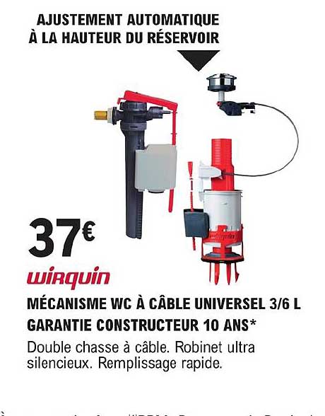 wirquin mécanisme wc à câble universel 3-6l