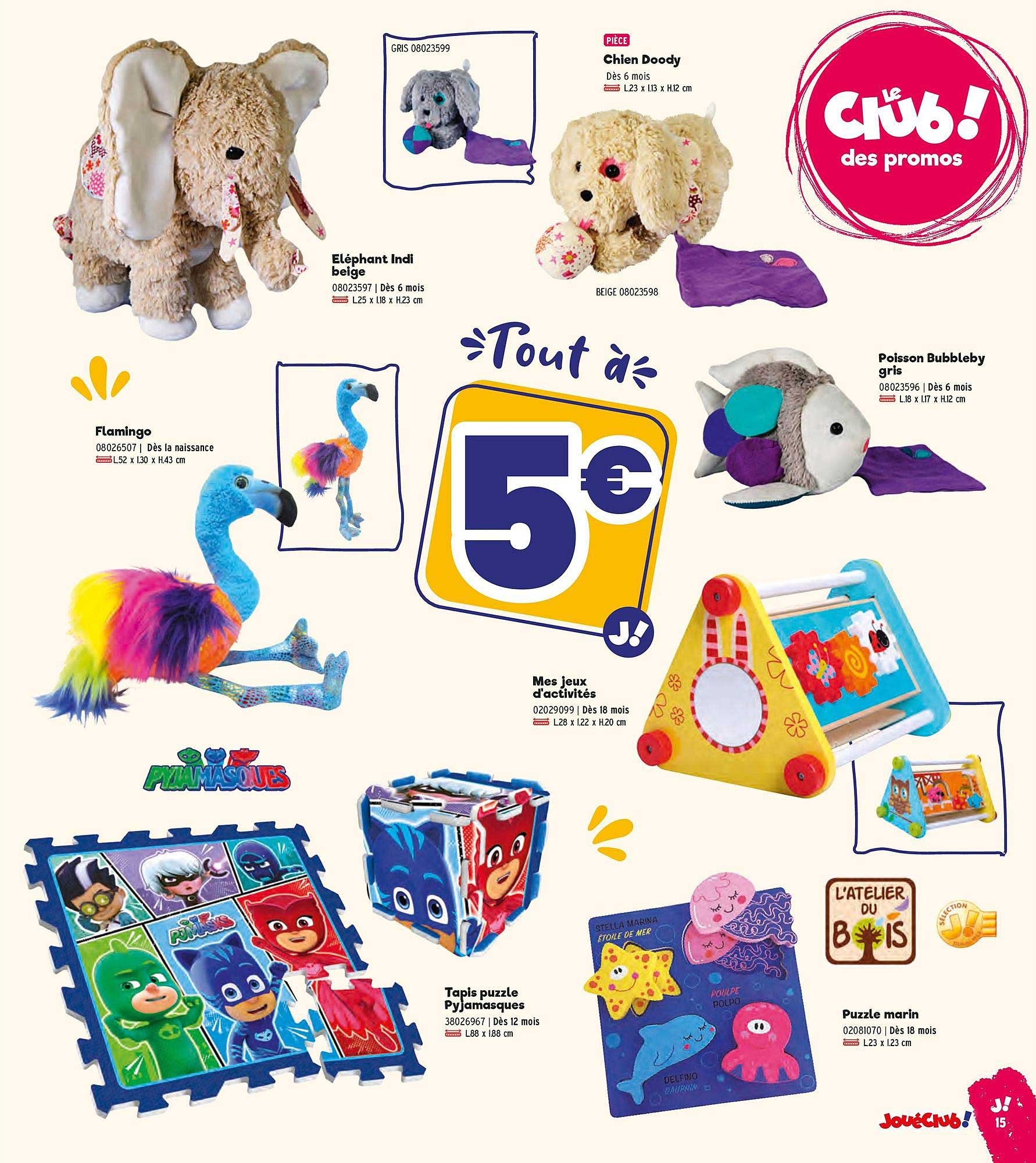 chien doody, éléphant indi beige, flamingo, poisson bubbleby, mes jeux d'activités, tapis puzzle pyjamasque , puzzle marin
