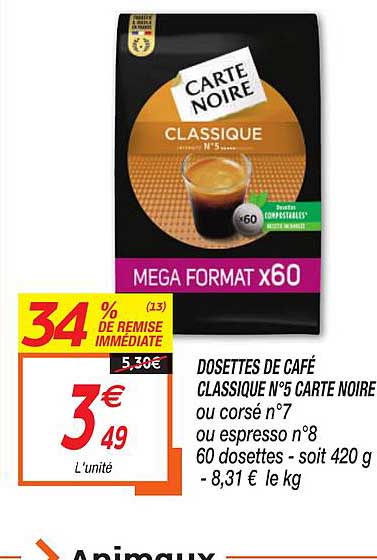 dosettes de café classique n° carte noire