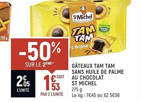gâteaux tam tam sans huile de palme au chocolat st michel