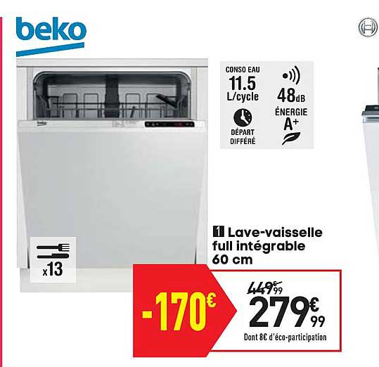 lave vaisselle full intégrable 60 cm beko