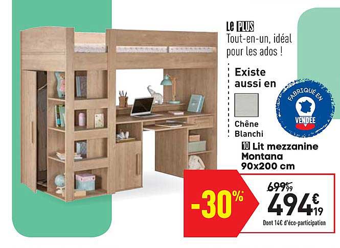 lit mezzanine montana 90x200 cm