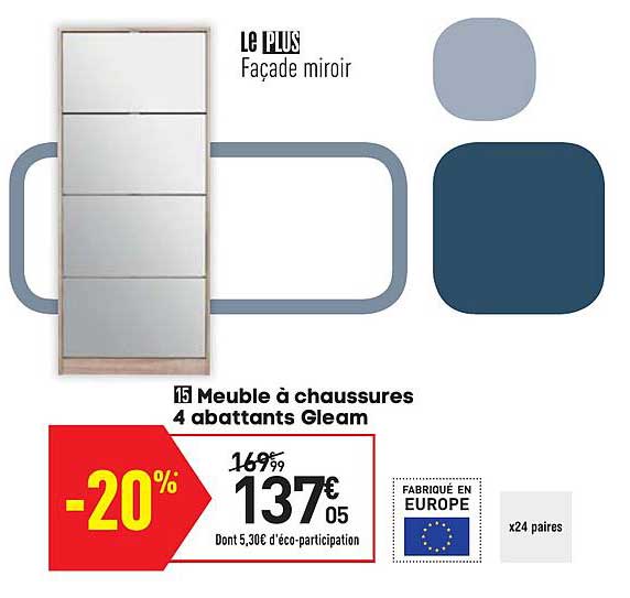 meuble à chaussures 4 abattants gleam