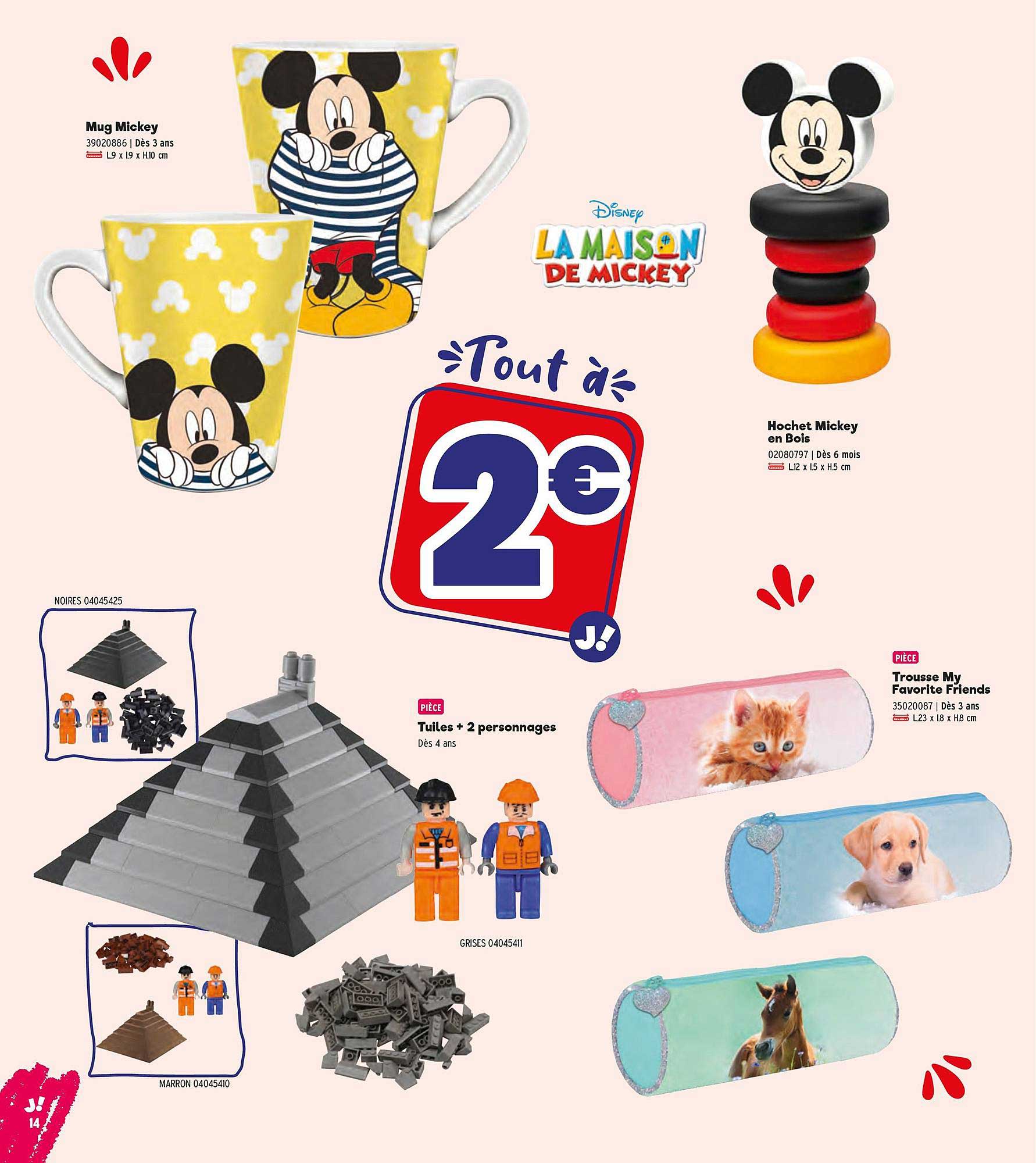 mug mikey, hochet mickey en bois, tuiles + 2 personnages , trousse my favourite friends