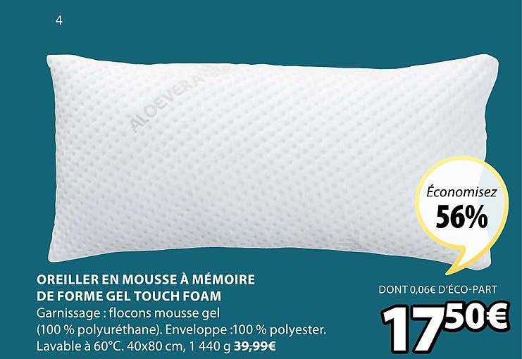 oreiller en mousse à mémoire de forme gel touch foam