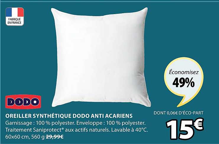 oreiller synthétique dodo anti acariens
