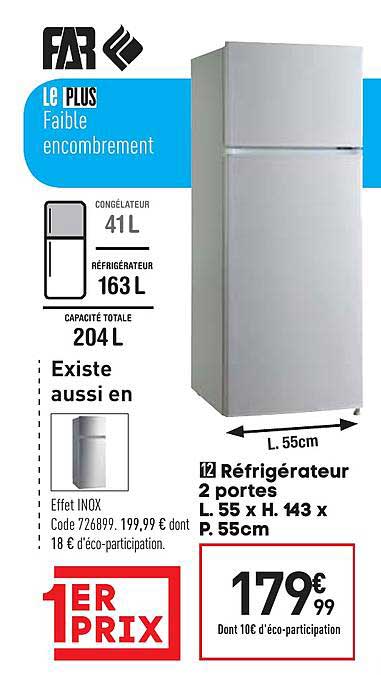 réfrigérateur 2 portes l. 55 x h. 143 x p. 55cm far