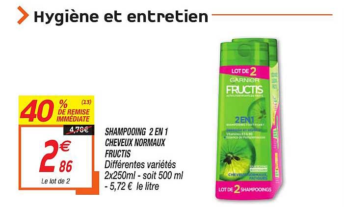 shampooing 2 en 1 cheveux normaux fructis garnier