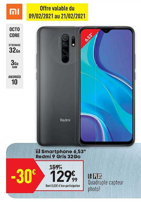 smartphone 6.53" redmi 9 gris 32go