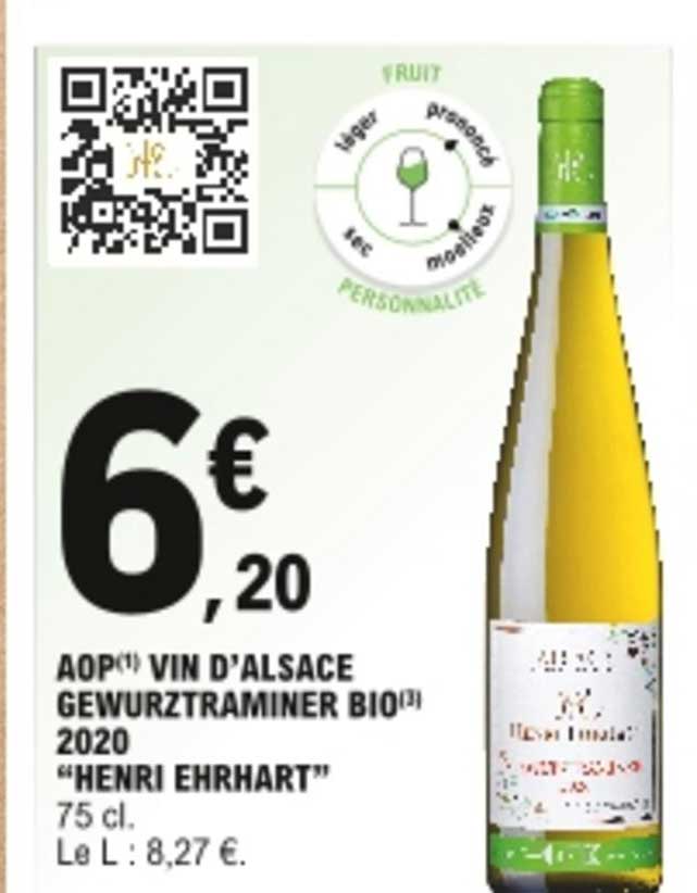 aop vin d'alsace gewurztraminer bio 2020 "henri ehrhart"