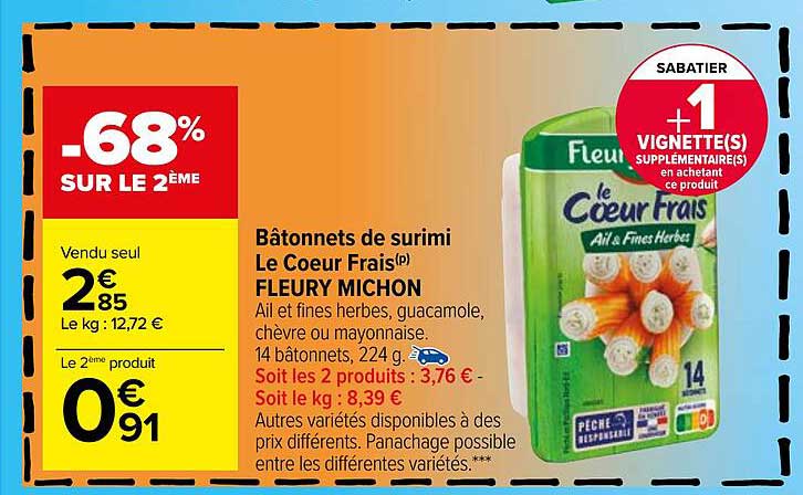 bâtonnets de surimi le cœur frais fleury michon