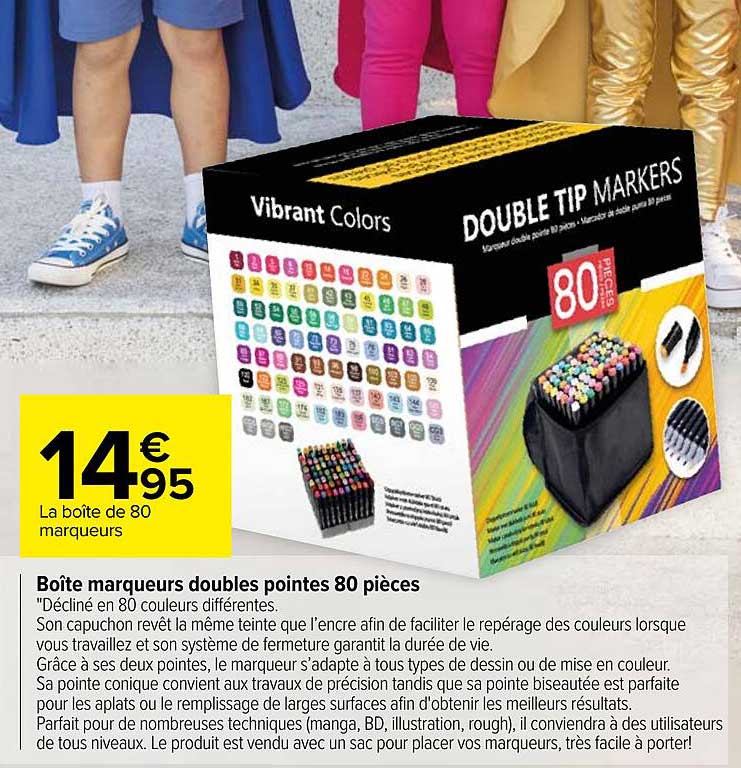 boîte marqueurs doubles pointes 80 pièces