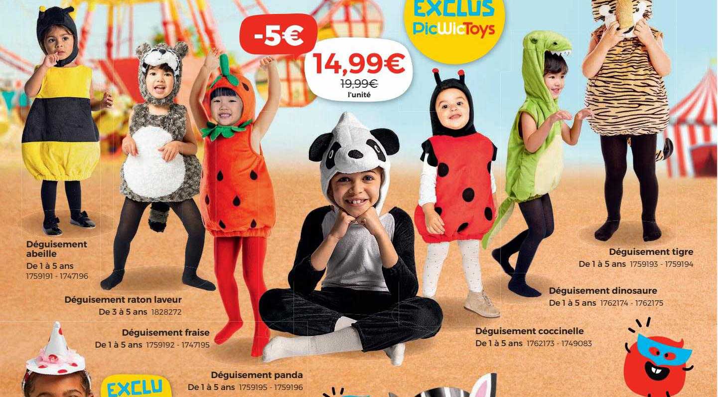 Déguisement Abeille, Déguisement Raton Laveur, Déguisement Fraise, Déguisement Panda, Déguisement Coccinelle, Déguisement Dinosaure, Déguisement Tigre