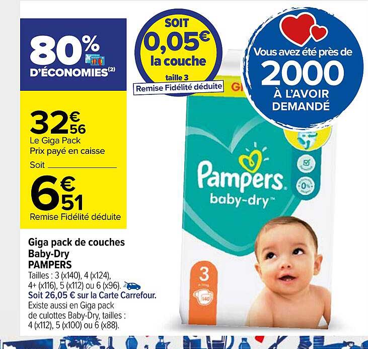 giga pack de couches baby-dry pampers