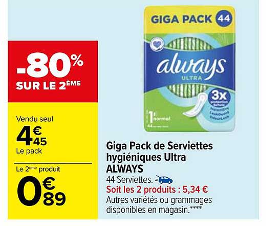 giga pack de serviettes hygiéniques ultra always