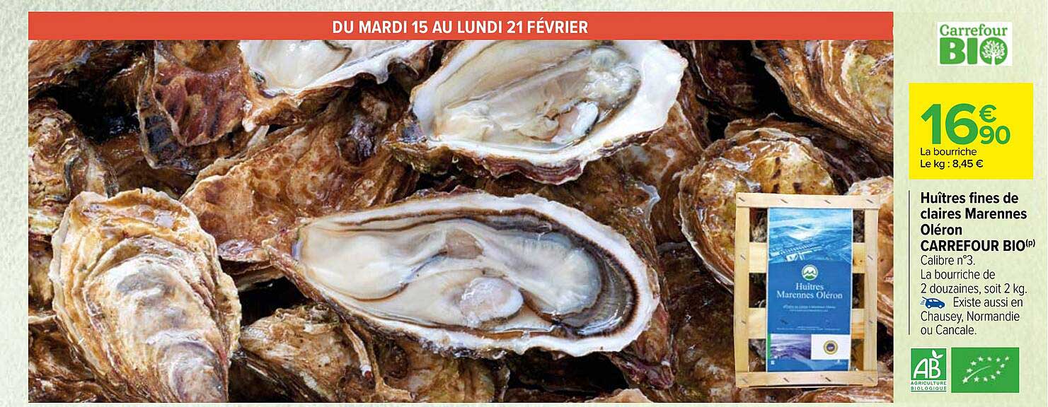 huîtres fines de claires marennes oléron carrefour bio