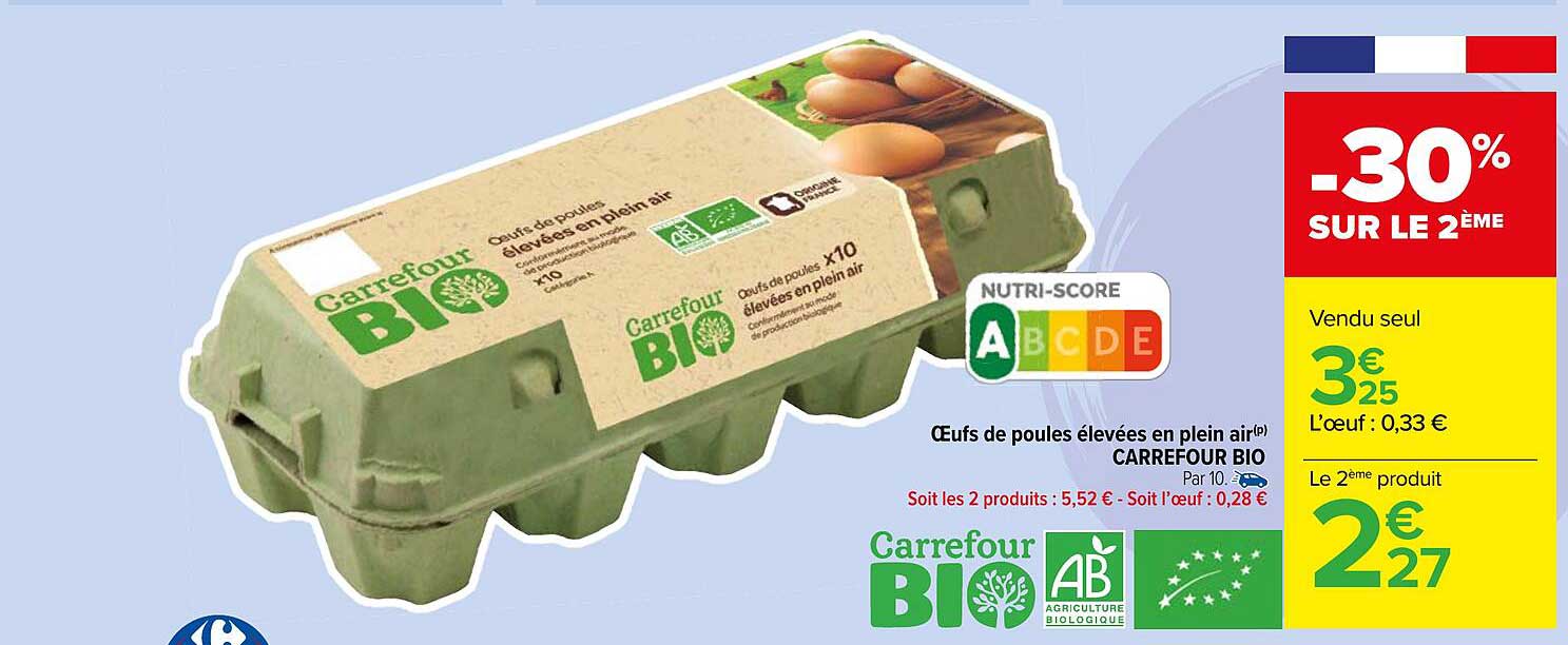 oeufs de poules élevées en plein air carrefour bio
