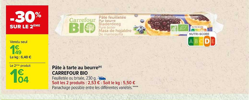 Pâte à Tarte Au Beurre Carrefour Bio