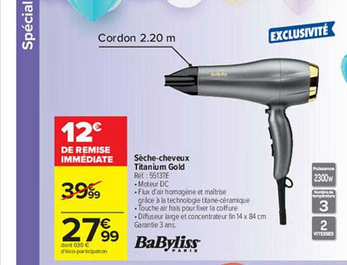 sèche-cheveux titanium gold babyliss