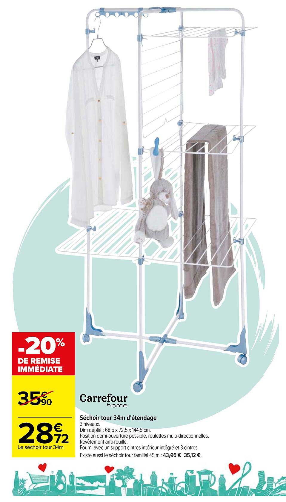 séchoir tour 34m d'étendage carrefour home