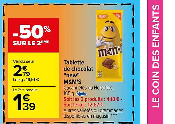 tablette de chocolat "new" m&m's
