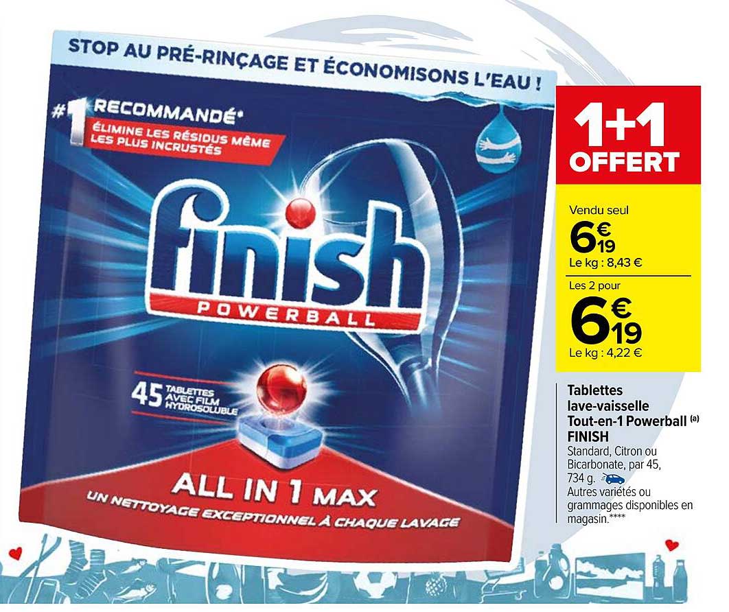tablettes lave-vaisselle tout-en-1 powerball finish