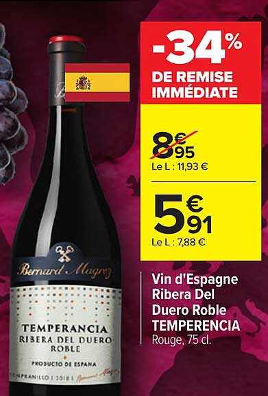 vin d'espagne ribera del duero roble temperencia