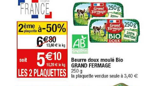 beurre doux moulé bio grand fermage