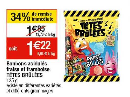 bonbons acidulés fraise et framboise têtes brûlées