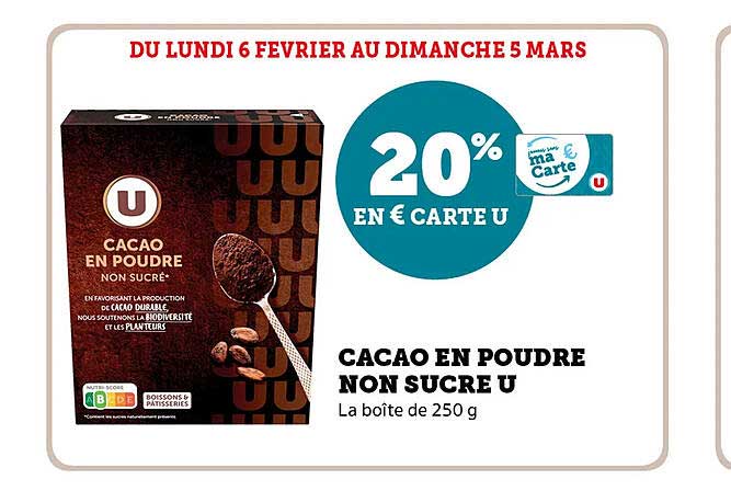 cacao en poudre non sucré u