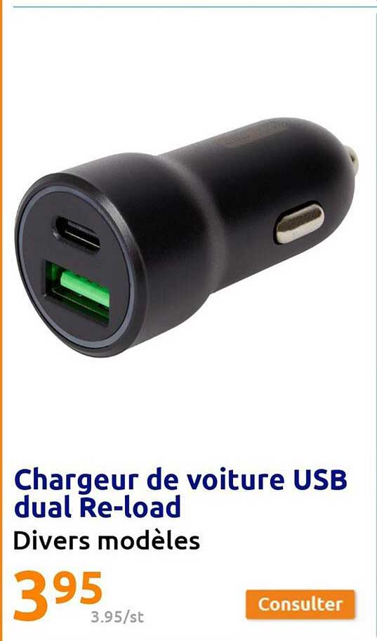 chargeur de voiture usb dual re-load