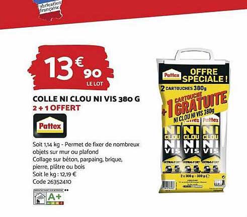 colle ni clou ni vis 380 g 2 + 1 offert pattex