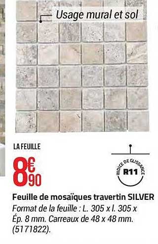 feuille de mosaïques travertin silver