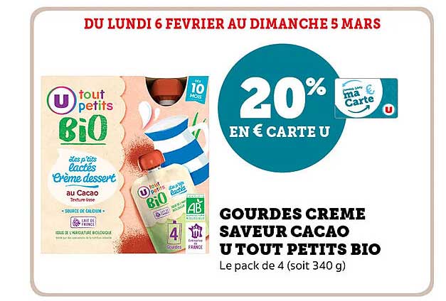 Gourdes Crème Saveur Cacao U Tout Petits Bio