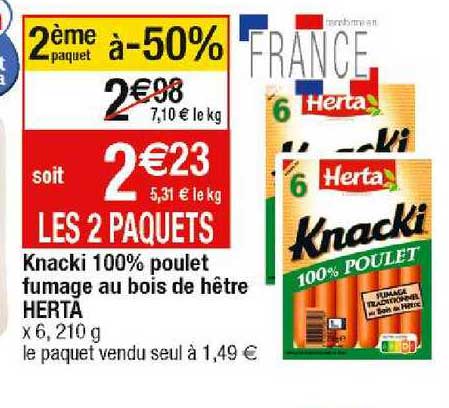 Knacki 100% Poulet Fumage Au Bois De Hêtre Herta