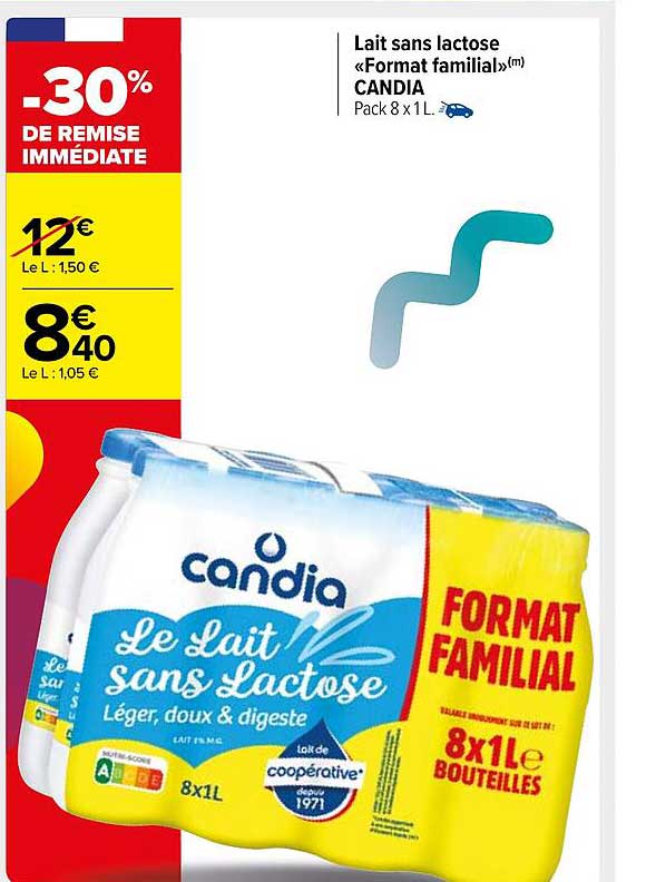 lait sans lactose «format familial» candia