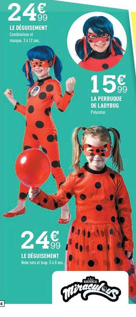 le déguisement, la perruque de ladybug, le déguisement