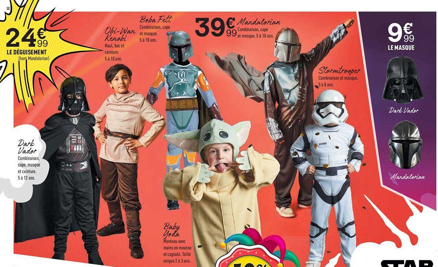 le déguisement dark vador, baby yoda, obi-war kenobi, boba fett, mandalorian, stormtrooper, le masque dark vador, mandalorian