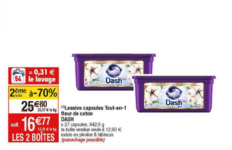 lessive capsules tout-en-1 fleur de coton dash