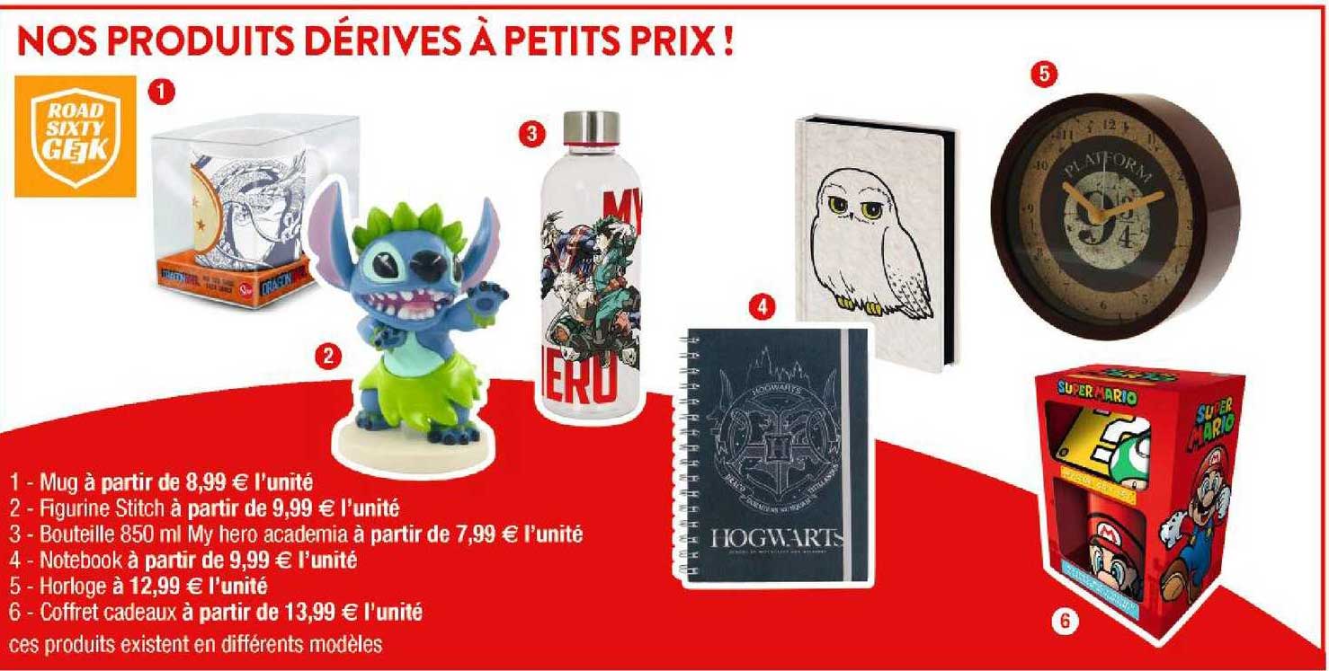 mug, figurien stitch, bouteille 850ml my héro academie, notebook, horloge, coffret cadeaux